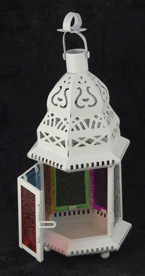 Lanterne marocaine carrée en verre coloré
