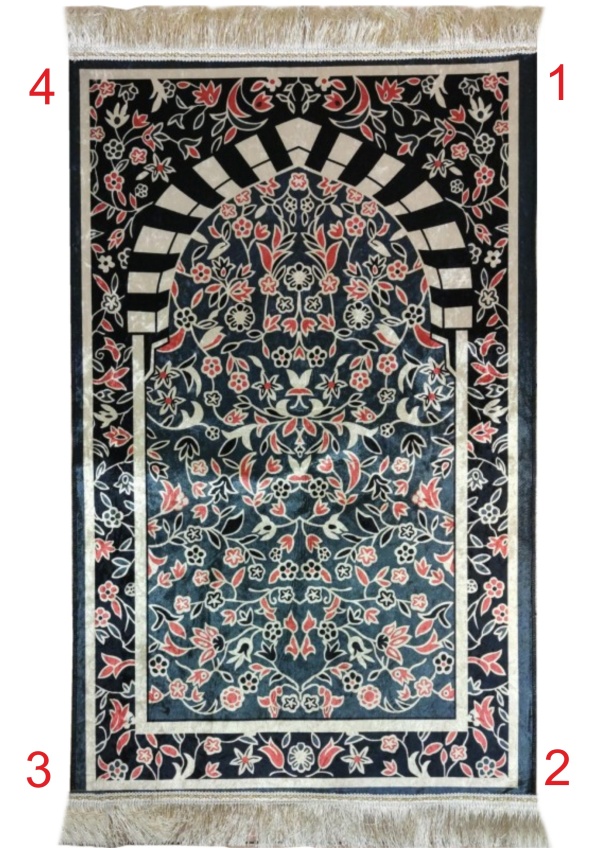 Grand tapis de luxe épais couleur Bordeaux avec dessins indiquant la  direction de la qibla
