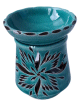 Photophore décoratif marocain en poterie de couleur bleu océan -vert émaillé cerclé et orné de ciselures Photophore décoratif marocain en poterie de couleur bleu océan -vert émaillé cerclé et orné de ciselures