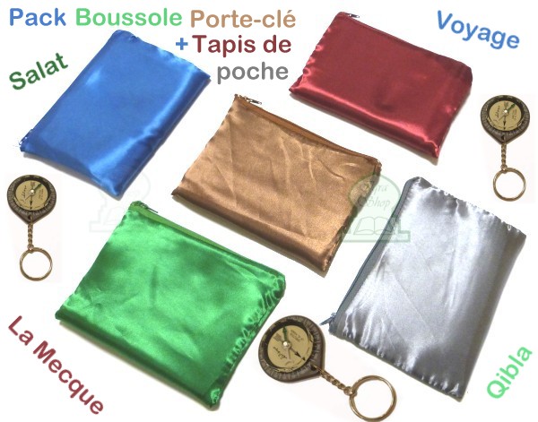 Tapis de prière de poche avec boussole et poids intégrés (pliable avec sa  sacoche et transportable pour voyage) - BLEU